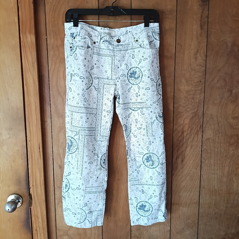 Workshop by Andrea Jovine Peacock Paisley Cropped Pants Size 10 Boho
